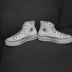 Converse Leather White High-Top Platform Sneakers